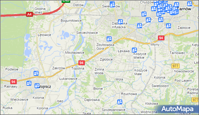 mapa Zgłobice, Zgłobice na mapie Targeo