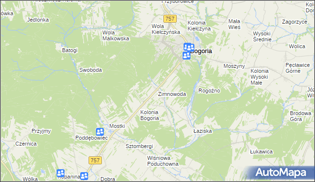 mapa Zimnowoda gmina Bogoria, Zimnowoda gmina Bogoria na mapie Targeo