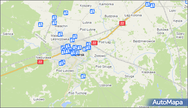 mapa Złotowo gmina Czersk, Złotowo gmina Czersk na mapie Targeo