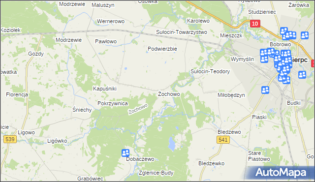 mapa Żochowo gmina Sierpc, Żochowo gmina Sierpc na mapie Targeo