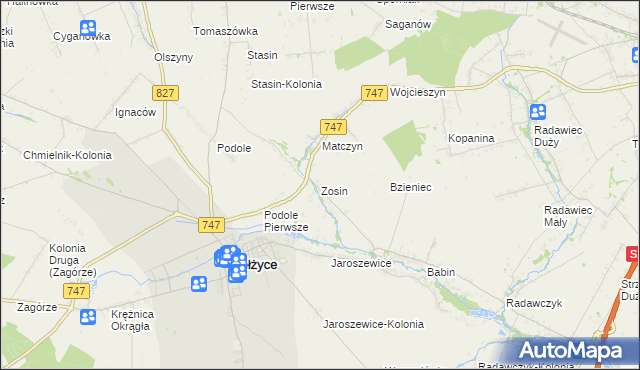mapa Zosin gmina Bełżyce, Zosin gmina Bełżyce na mapie Targeo