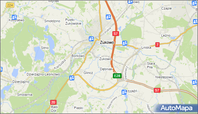 mapa Żukowo powiat kartuski, Żukowo powiat kartuski na mapie Targeo