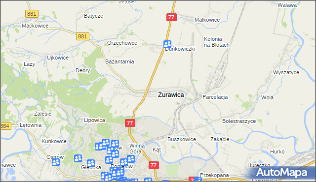 mapa Żurawica powiat przemyski, Żurawica powiat przemyski na mapie Targeo