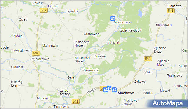 mapa Żurawin gmina Mochowo, Żurawin gmina Mochowo na mapie Targeo