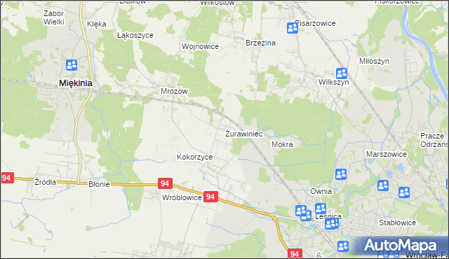 mapa Żurawiniec gmina Miękinia, Żurawiniec gmina Miękinia na mapie Targeo