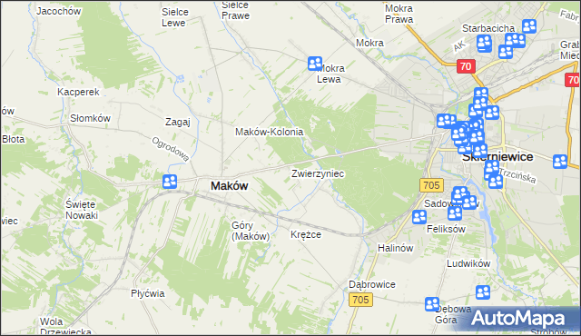 mapa Zwierzyniec gmina Maków, Zwierzyniec gmina Maków na mapie Targeo