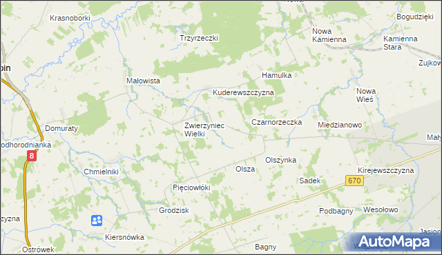 mapa Zwierzyniec Mały gmina Dąbrowa Białostocka, Zwierzyniec Mały gmina Dąbrowa Białostocka na mapie Targeo