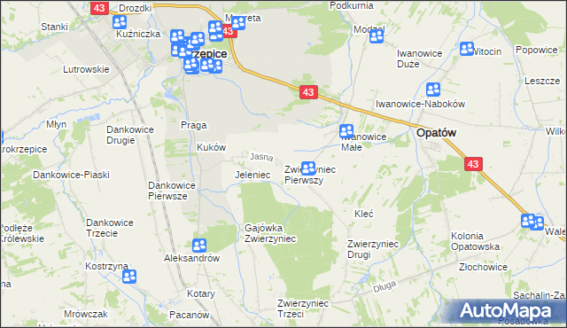 mapa Zwierzyniec Pierwszy, Zwierzyniec Pierwszy na mapie Targeo