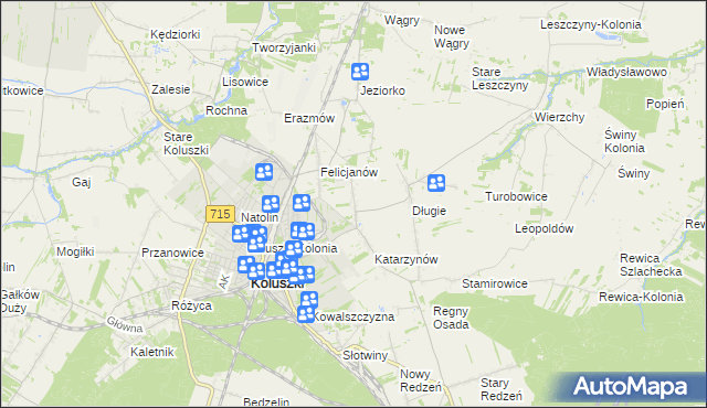 mapa Zygmuntów gmina Koluszki, Zygmuntów gmina Koluszki na mapie Targeo