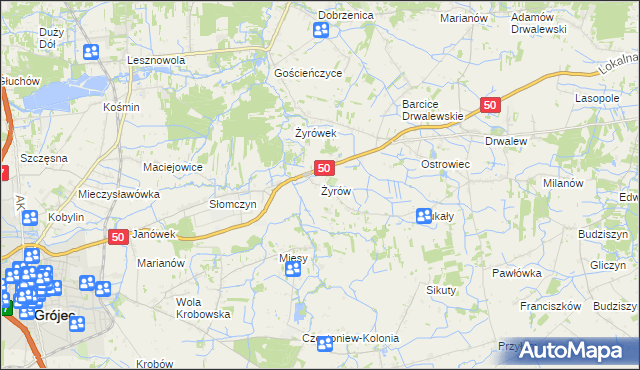 mapa Żyrów, Żyrów na mapie Targeo