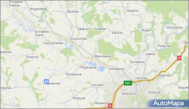 mapa Bierkowice, Bierkowice na mapie Targeo