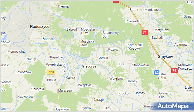 mapa Górniki gmina Radoszyce, Górniki gmina Radoszyce na mapie Targeo