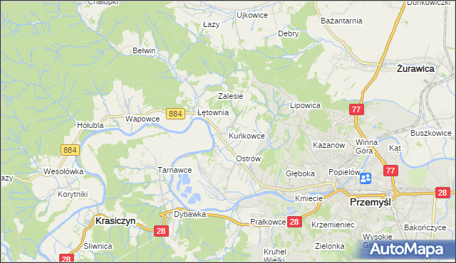 mapa Kuńkowce, Kuńkowce na mapie Targeo