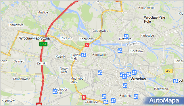 mapa Popowice gmina Wrocław, Popowice gmina Wrocław na mapie Targeo