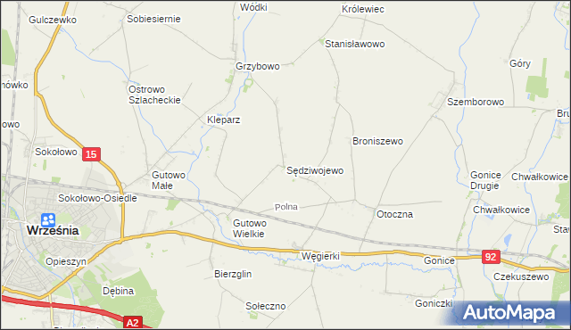 mapa Sędziwojewo gmina Września, Sędziwojewo gmina Września na mapie Targeo