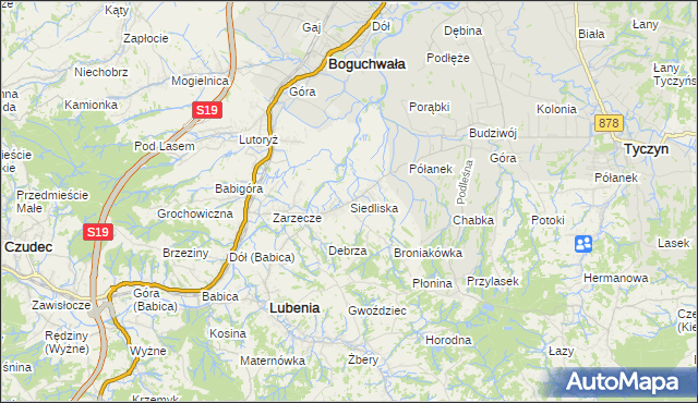 mapa Siedliska gmina Lubenia, Siedliska gmina Lubenia na mapie Targeo