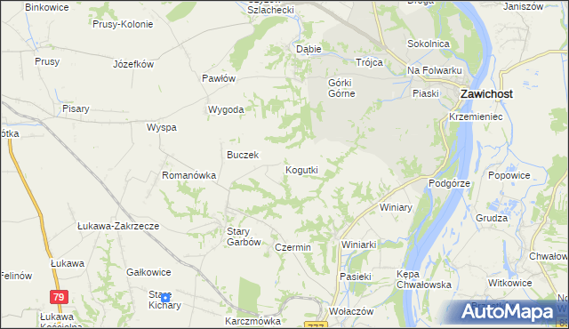 mapa Kogutki, Kogutki na mapie Targeo