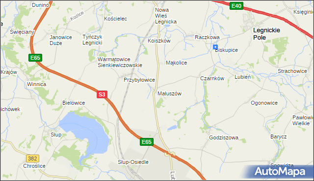 mapa Małuszów gmina Męcinka, Małuszów gmina Męcinka na mapie Targeo