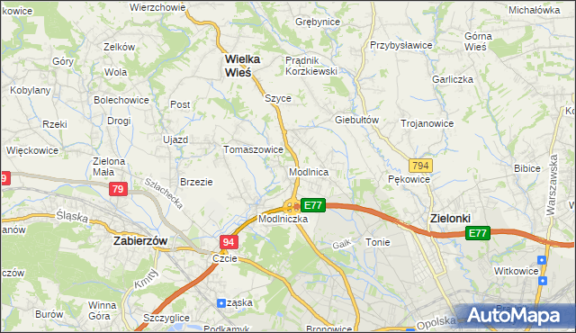 mapa Modlnica, Modlnica na mapie Targeo
