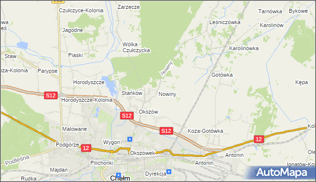 mapa Nowiny gmina Chełm, Nowiny gmina Chełm na mapie Targeo