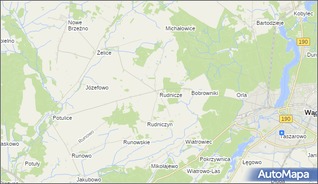 mapa Rudnicze gmina Wągrowiec, Rudnicze gmina Wągrowiec na mapie Targeo