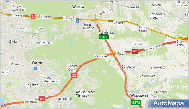 mapa Zagórze gmina Wiązowna, Zagórze gmina Wiązowna na mapie Targeo