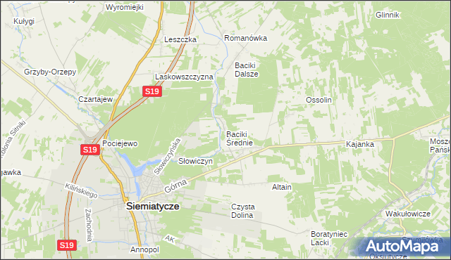 mapa Baciki Średnie, Baciki Średnie na mapie Targeo