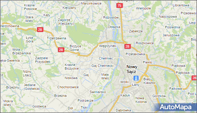 mapa Chełmiec powiat nowosądecki, Chełmiec powiat nowosądecki na mapie Targeo