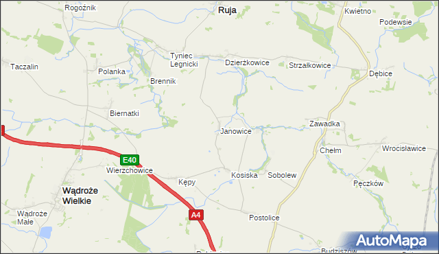 mapa Janowice gmina Ruja, Janowice gmina Ruja na mapie Targeo