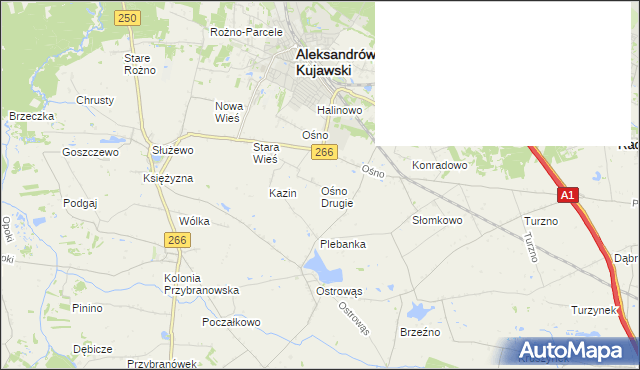 mapa Ośno Drugie, Ośno Drugie na mapie Targeo