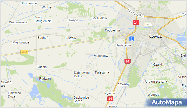 mapa Pilaszków gmina Łowicz, Pilaszków gmina Łowicz na mapie Targeo