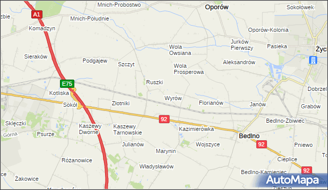 mapa Wyrów gmina Bedlno, Wyrów gmina Bedlno na mapie Targeo