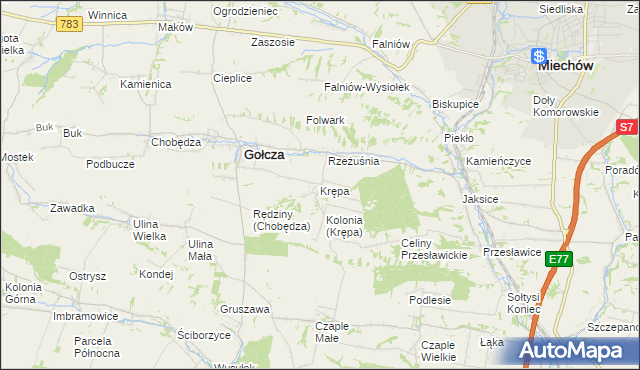 mapa Krępa gmina Gołcza, Krępa gmina Gołcza na mapie Targeo