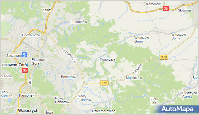 mapa Pogorzała gmina Świdnica, Pogorzała gmina Świdnica na mapie Targeo