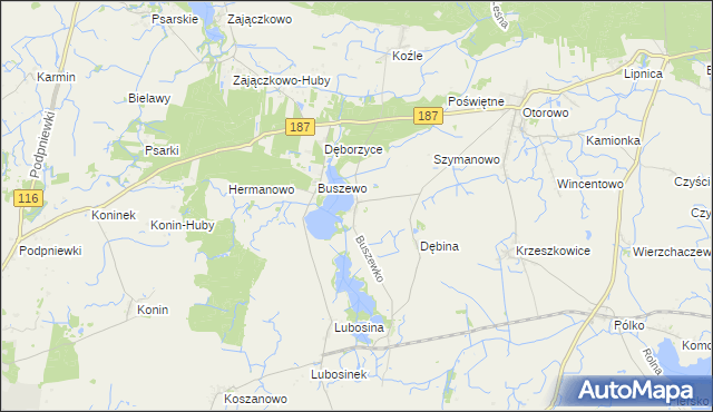 mapa Buszewko gmina Pniewy, Buszewko gmina Pniewy na mapie Targeo