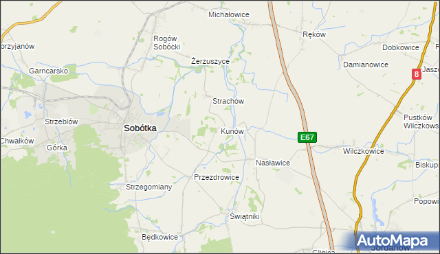 mapa Kunów gmina Sobótka, Kunów gmina Sobótka na mapie Targeo