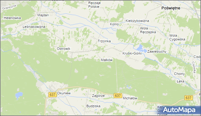 mapa Małków gmina Poświętne, Małków gmina Poświętne na mapie Targeo