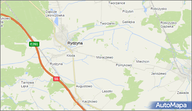 mapa Moraczewo gmina Rydzyna, Moraczewo gmina Rydzyna na mapie Targeo