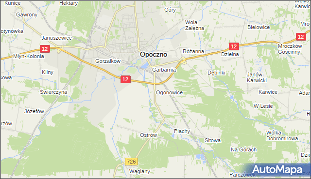 mapa Ogonowice gmina Opoczno, Ogonowice gmina Opoczno na mapie Targeo