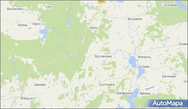 mapa Szymanowo gmina Sorkwity, Szymanowo gmina Sorkwity na mapie Targeo