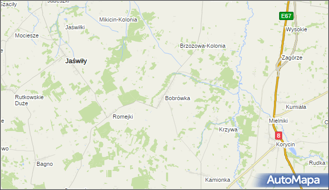 mapa Bobrówka gmina Jaświły, Bobrówka gmina Jaświły na mapie Targeo