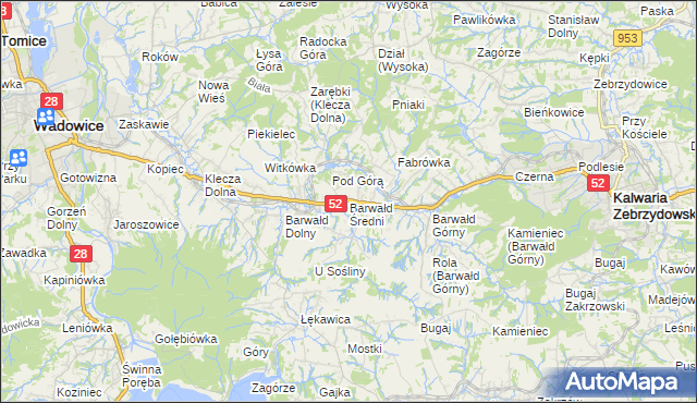 mapa Barwałd Średni, Barwałd Średni na mapie Targeo