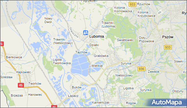 mapa Grabówka gmina Lubomia, Grabówka gmina Lubomia na mapie Targeo