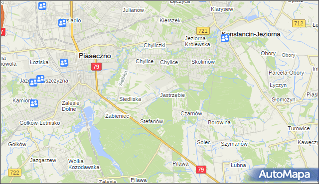 mapa Jastrzębie gmina Piaseczno, Jastrzębie gmina Piaseczno na mapie Targeo