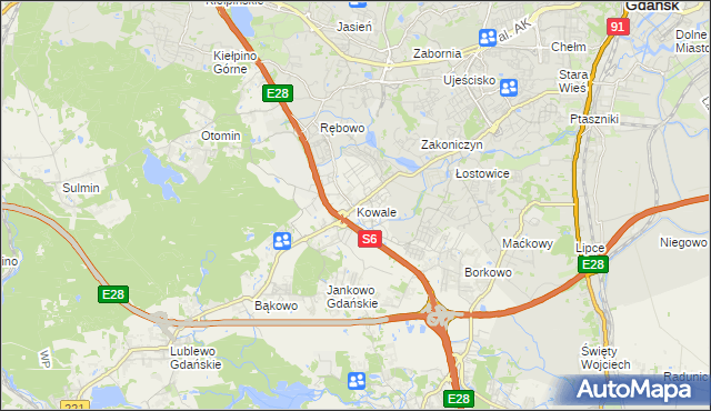 mapa Kowale gmina Kolbudy, Kowale gmina Kolbudy na mapie Targeo
