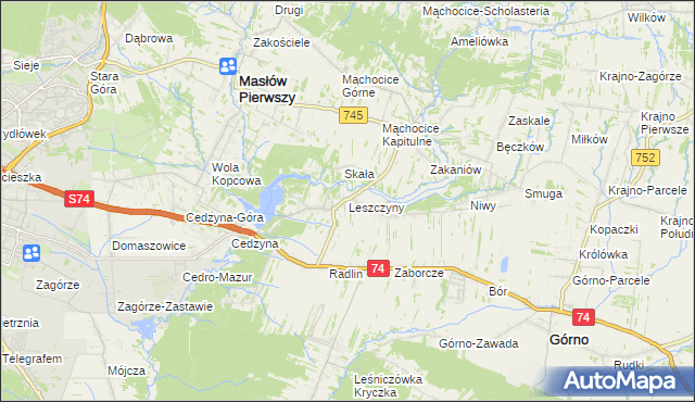 mapa Leszczyny gmina Górno, Leszczyny gmina Górno na mapie Targeo