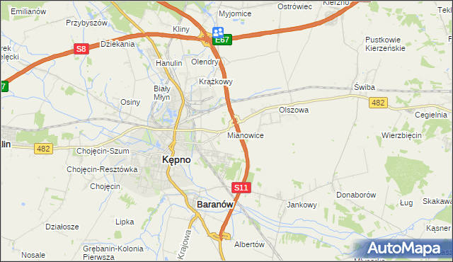 mapa Mianowice gmina Kępno, Mianowice gmina Kępno na mapie Targeo