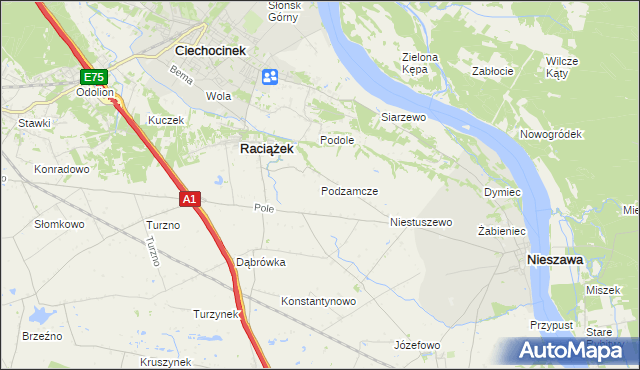 mapa Podzamcze gmina Raciążek, Podzamcze gmina Raciążek na mapie Targeo