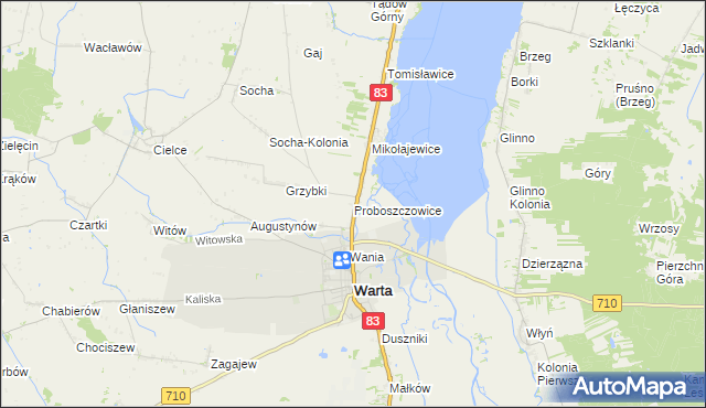 mapa Proboszczowice gmina Warta, Proboszczowice gmina Warta na mapie Targeo