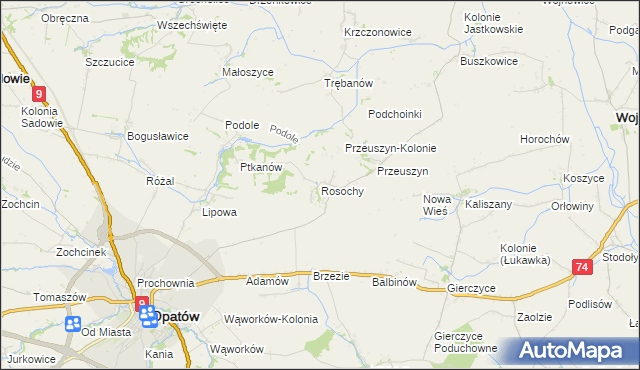 mapa Rosochy gmina Opatów, Rosochy gmina Opatów na mapie Targeo